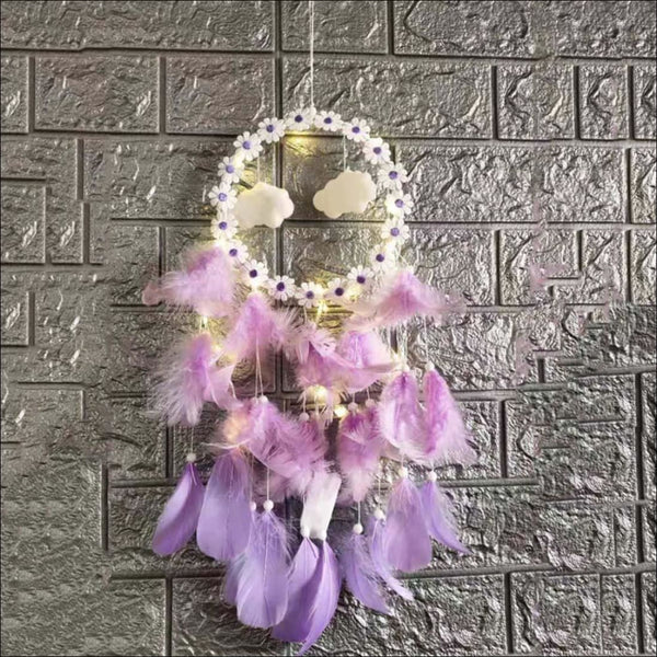 Purple feather led light dreamcatcher - Uncommongifts.in